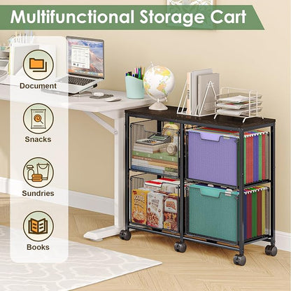 Sbanmao 4 Drawer Lateral File Cabinet, Mobile Filing Cabinet, Printer Stand with Wheels Under Desk Storage Office Storage Cabinet Fits Letter Size for Home Office, Black