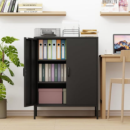 Chshin Black Metal Storage Cabinet,Metal Locker Storage Cabinet with 2 Doors and Shelves,Kitchen Pantry Cabinet,Modern Storage Freestanding Organizer Rust for Home,Kitchen,Office
