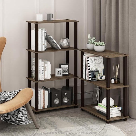 Furinno TURN-S-TUBE Storage Shelves, 3-Tier Book Shelf, Corner Shelf, Toolless Open Shelves, for Organization and Storage, Living Room, Garage, Home Office, Walnut