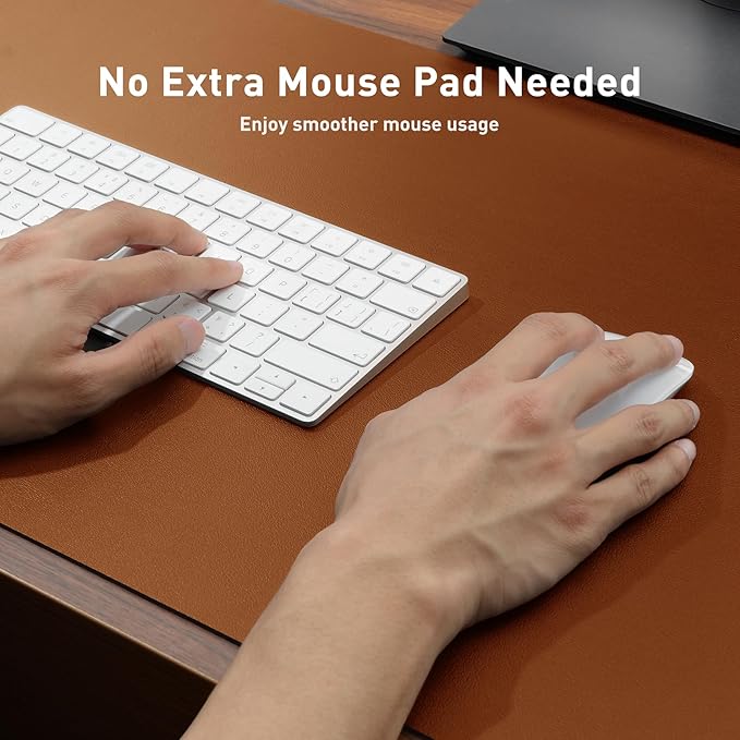 Aothia Leather Desk Pad Protector, Mouse Pad, Office Desk Mat, Non-Slip PU Leather Desk Blotter, Laptop Desk Pad, Waterproof Desk Writing Pad for Office and Home (48"x17",Brown)