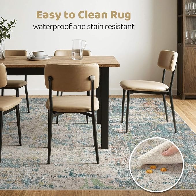 6x9 Area Rugs Living Room: Washable Large Abstract Neutral Modern Soft Rugs Stain Resistant Indoor Floor Non-Slip Accent Carpet for Bedroom Nursery Playroom Office Dining Room Home Decor- Teal