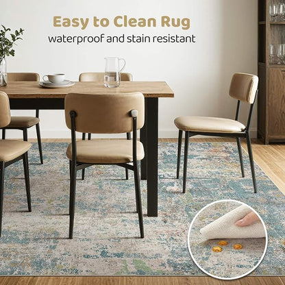 6x9 Area Rugs Living Room: Washable Large Abstract Neutral Modern Soft Rugs Stain Resistant Indoor Floor Non-Slip Accent Carpet for Bedroom Nursery Playroom Office Dining Room Home Decor- Teal