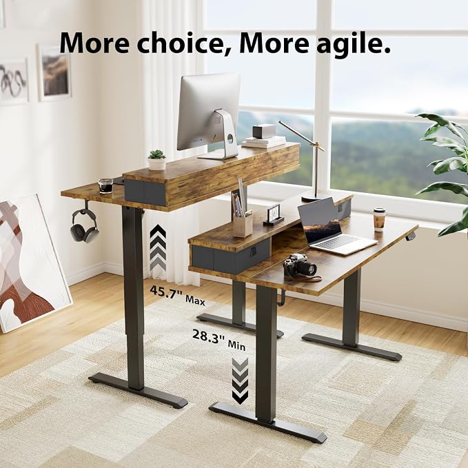 Agilestic 63 x 24 Inches Electric Standing Desk with 2 Storage Drawers, Stand Up Desk Adjustable Height, Sit and Stand Computer Table with Splice Board, Black