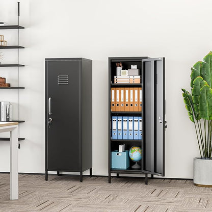 erosoei 47.24" H Metal Locker Storage Cabinet, Office Locker with 3 Adjustable Shelves, Steel Cabinet with 1 Door, High Legs Organizer for Home Office, Kitchen, Living Room, Bedroom and Bathroom