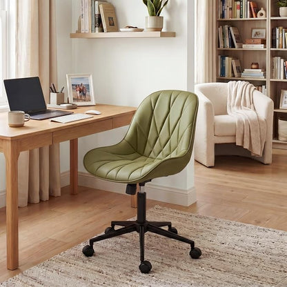 Rowill Modern Office Chair - Ergonomic Swivel Leather Desk Chair with Curved Backrest, Height Adjustable Rolling with Wheels, Perfect for Study Room & Office, Avocado Green