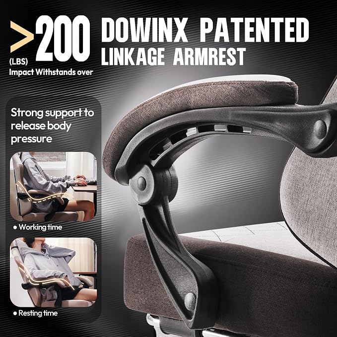 Dowinx Gaming Chair Fabric with Pocket Spring Cushion, High Back Ergonomic Computer Chair with Footrest for Adults, Massage Lumbar Support Swivel Game Chair for Office Gaming 300LBS, Brown