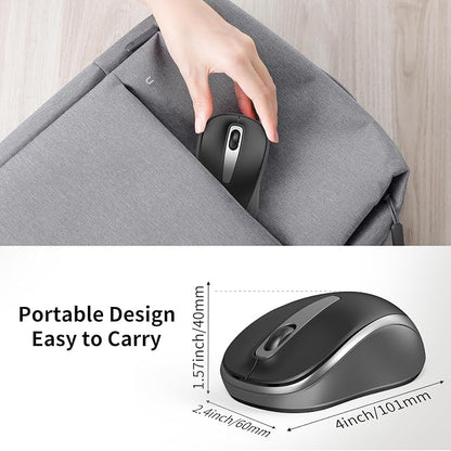 ACOZYKITTEN Wireless Mouse for Portable Computer, 2.4G Noiseless Mouse with USB Receiver, Ergonomics Cordless Optical Silent Mice for Windows PC, Tablet, Laptop, Mac- Gray & Black