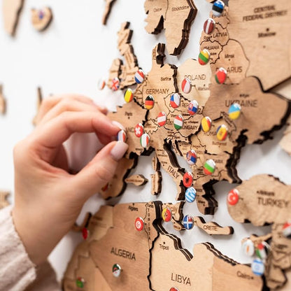 Enjoy The Wood 3D Wooden World Map Wall Art - Large Travel Map with Pins for Art Decor - Decorative Map of the World for Home, Office - Travel Wall Art Housewarming Gift Idea (Light, XL, Unframed)