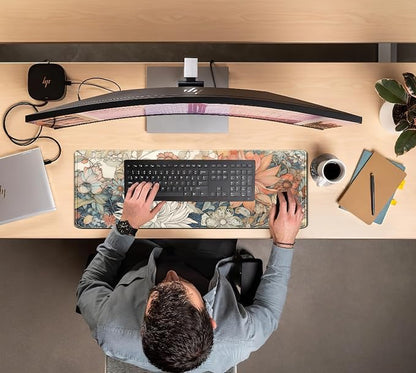 Japanese Minimalist Floral Desk Mat Aesthetic Flowers XL Large Extended Gaming Mouse Pad with Stitched Edges, Big Laptop Computer Keyboard and Mouse Mat for Girl Women Office Decor 31.5x11.8 in