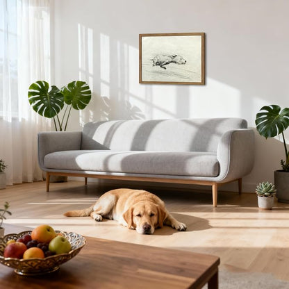 Framed Dog with Zoomies Canvas Wall Art, Vintage Dog Flight Poster Print, Sketch Running Little Pictures Decor, Black and White Silly Wall Decor for Living Room Bedroom – 12x16 inch