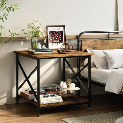 Warmiehomy 24"x24"x24" Large Printer Stand with Storage, 2 Tier Rolling Printer Cart Table, Mini Fridge Stand with Wheels, Use for 3D Laser Printer Home Office, Rustic Brown