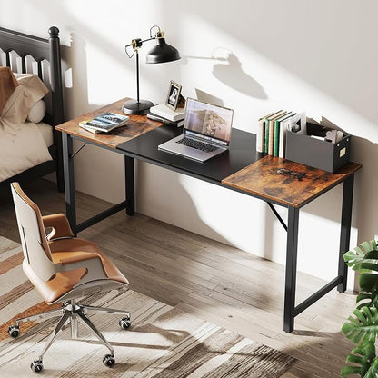 GOFLAME 63” Computer Desk Set of 2, Heavy Duty Metal Frame Laptop Table, Writing PC Table, Rectangle Home Office Desk, Conference Table, Meeting Room, Boardroom Desk, Working Task Desk for Study