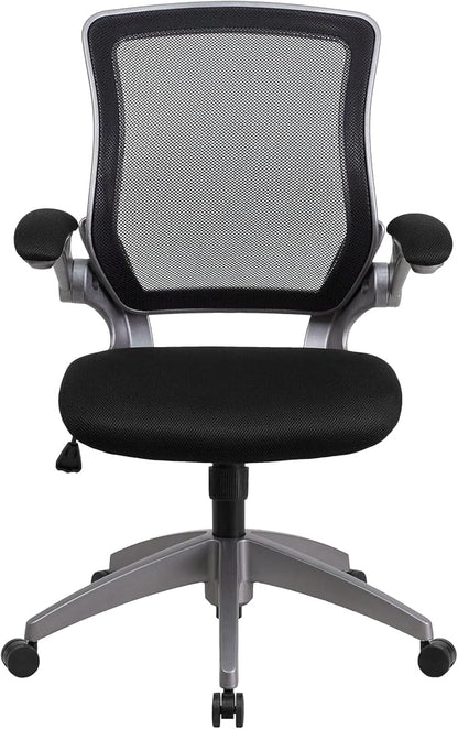 Flash Furniture Kale Mid-Back Black Mesh Swivel Ergonomic Task Office Chair with Gray Frame and Flip-Up Arms
