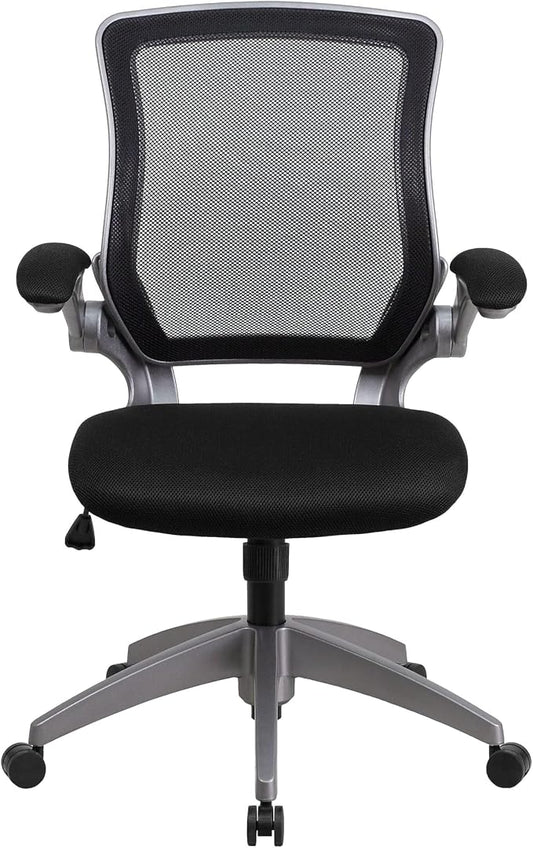 Flash Furniture Kale Mid-Back Black Mesh Swivel Ergonomic Task Office Chair with Gray Frame and Flip-Up Arms