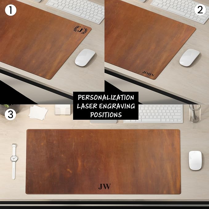 Customized Handmade Leather 26"x13" Desk Mat, Handcrafted Genuine Leather Desk Pad for Office, Personalized Protective Mouse Pad, Small, Grey
