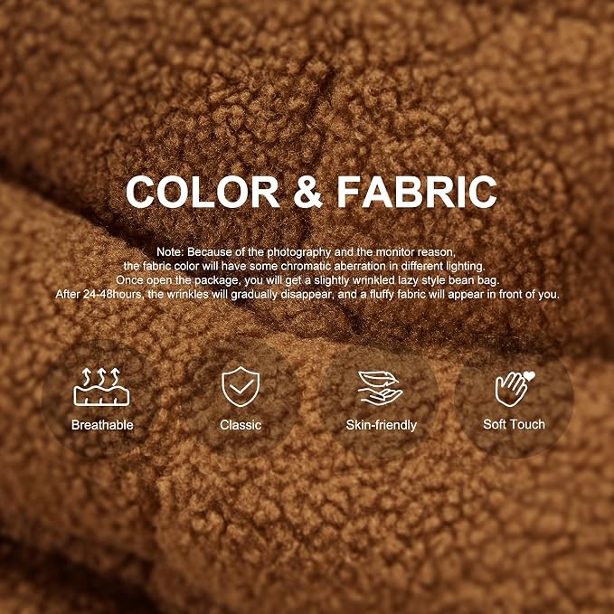 Hobestluk Adults Bean Bag Chair Faux Fur BeanBag Couch for Living Room | Brown Teddy,Ergonomic Design,Memory Foam,UltraSoft,Anti-slip Bottom,No Assembly Required,Decorative Style for Living Room