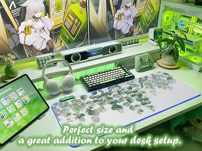 JMIYAV RGB Gaming Mouse Pad PC XL Large Extended Glowing Led Light Up Desk Pad Non-Slip Rubber Base Computer Mouse Pad Cute Mousepad Mat Spring Willow