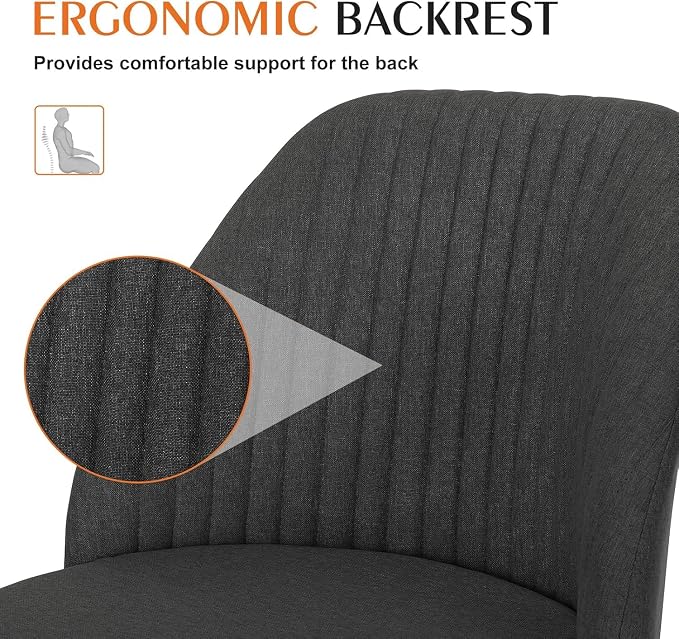 Simple Deluxe Armless Office Desk Chair, Modern Cute Swivel Vanity Chair Comfy Home Office Chairs with Wheels Height Adjustable Rolling Computer Task for Living Room, Make-up, Bedroom, Dark Grey