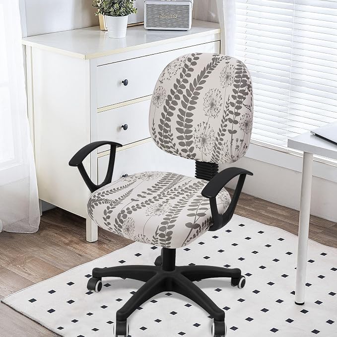 Smiry Stretch Printed Office Computer Chair Covers, Universal Washable Removable Desk Rotating Chair Slipcovers Protector, Seat + Backrest Cover - Sage Gray