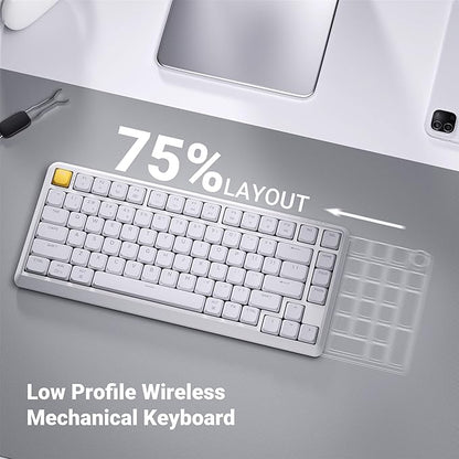 Keychron KJ1 Low Profile Wireless Mechanical Keyboard, 2.4 GHz Bluetooth QMK 75% Layout RGB, Hot-swappable Banana Switch Compatible with Mac Windows Linux, 2000mAh Fast Charge for Gaming - White