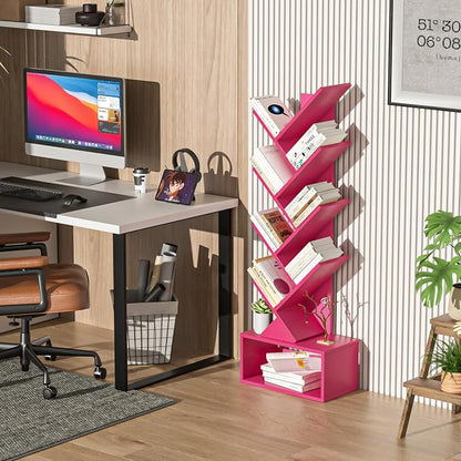 SHEEPAM 9 Tier Tree Bookshelf,Christmas Green Bookcase for Narrow Space, Storage Organizer Floor Standing Bookshelves for Books, Tall Book Case for Home Office, Living Room, Bedroom