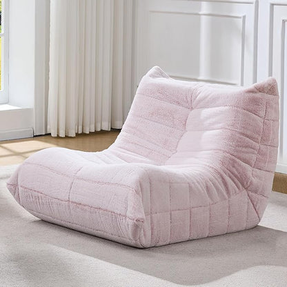 Hobestluk Adults Bean Bag Chair Faux Fur BeanBag Couch for Living Room | Pink Plush,Ergonomic Design,Memory Foam,UltraSoft,Anti-slip Bottom,No Assembly Required,Decorative Style for Living Room