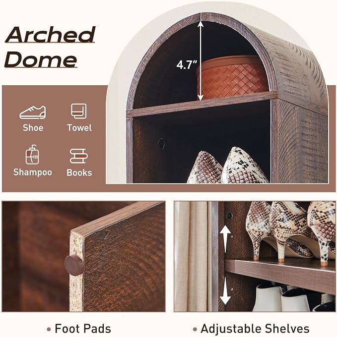 IFGET 67" Tall Arched Bookshelf, 8 Tiers Arch Bookcase with Storage, Modern Farmhouse Book Shelf with Adjustable Shelves, Wood Bookshelf w/Open Display Shelves for Living Room, Office (Brown)