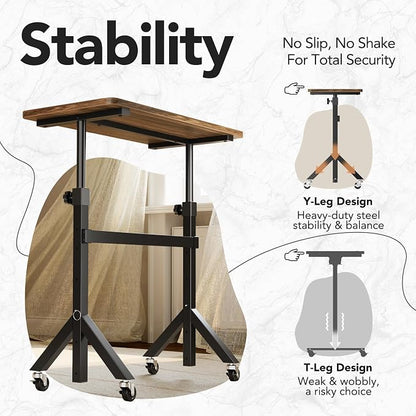 HUANUO 32'' Small Standing Desk Adjustable Heigh, Mobile Stand Up Desk with Wheels, Portable Rolling Desks for Walking Pad and Treadmill, Computer Laptop Desks for Home Office Space