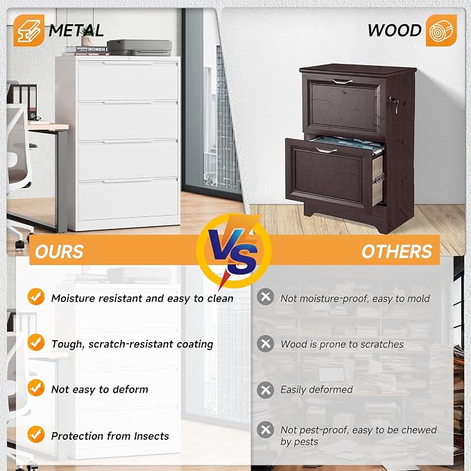 Bestoo 3 Drawer File Cabinet with Lock, File Cabinet, Metal Lateral Filing Cabinet, File Cabinets for Home Office, Office Cabinet for Hanging Files Letter/Legal/F4/A4 Size