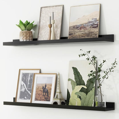 FLYJOE Picture Ledge Shelf, Floating Shelves Set of 2, 36 Inches Nursery Book Shelves for Toys Storage, Kids Bookshelf Wall Mounted for Living Room Bedroom Decor Books Photo Frames, Black