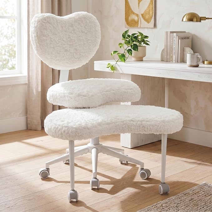 Cross Legged Office Chair with Wheels, 360 Swivel Height-Adjustable Meditation Chair with Lumbar Support, Beige