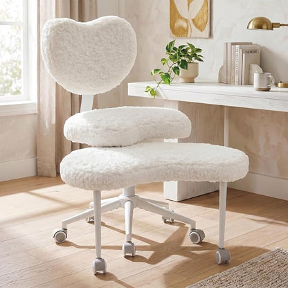 Cross Legged Office Chair with Wheels, 360 Swivel Height-Adjustable Meditation Chair with Lumbar Support, Beige