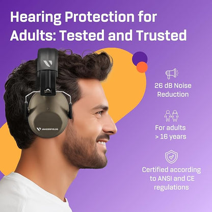 Vanderfields - Hearing Protection Ear Muffs - Over 31 dB (2K Hz) Broad Noise Cancelling Sound Reduction - Adults & Teens