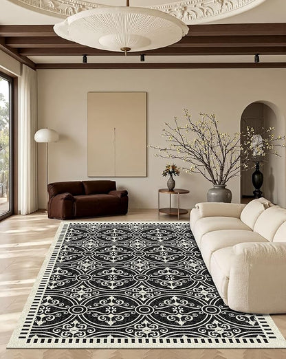 Latte&Fog 6x9 Area Rugs for Living Room Bedroom, Large Vintage Washable Rug, Boho Non Slip Low Pile Carpet for Indoor Dining Room, Office, Dorm, Classroom, Farmhouse and Home Office
