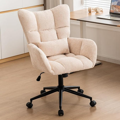 Home Office Desk Chair, Modern Tufted Chenille Vanity Chair, Adjustable Upholstered Swivel Computer Chairs for Bedroom, Living Room, Beige