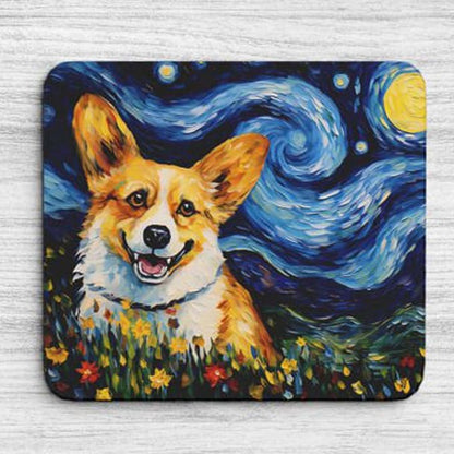 Starry Night Dog Mouse Pad for Home Office Gaming Working Desk Computer Desktop Accessories Non-Slip Rubber Mouse Pad for Dog Lovers (Corgi)