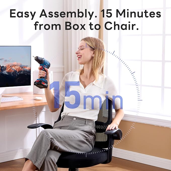 amseatec Office Chair，Ergonomic Mesh Desk Chair,Flip-Up Arms,Adjustable Height,Breathable Mesh Back & Thick Cushion Seat,360°Swivel Rolling Computer Chair,BIFMA Certified,Supports 300 lbs(Gray)