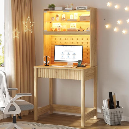 Lvifur Compact Writing Desk with LED Reading Lights (Natural86023)