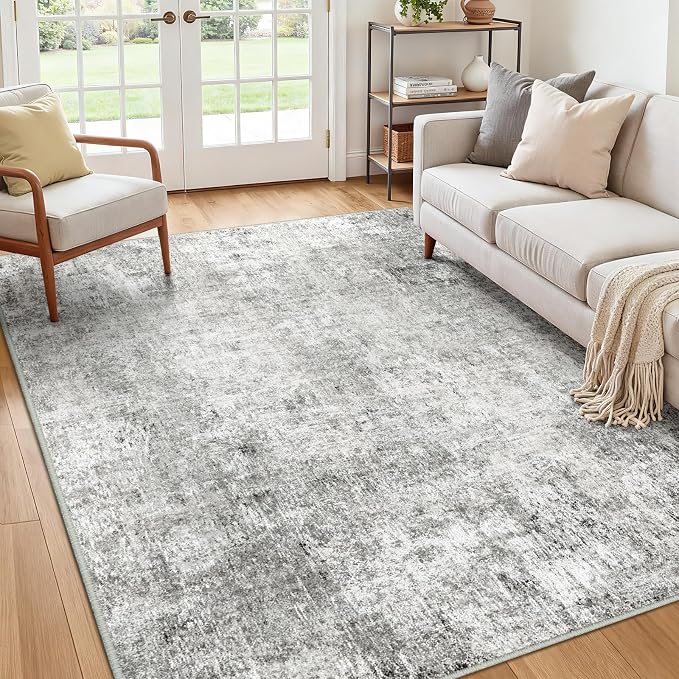 RELEANY Washable Area Rugs 6'x9' Non-Slip Modern Abstract Soft for Living Room Entryway Bedroom Kitchen, Print Pattern, Gray White Grey