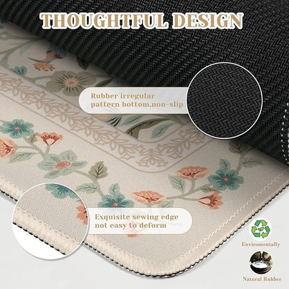 iCasso Aesthetic Flower Mouse pad for Laptop, Desk Pad Mat, Desk Matt for Desktop 13.7"x23.6", Anti-Slip Mousepad with Stitched Edges for Laptop Computer Keyboard(Beige)