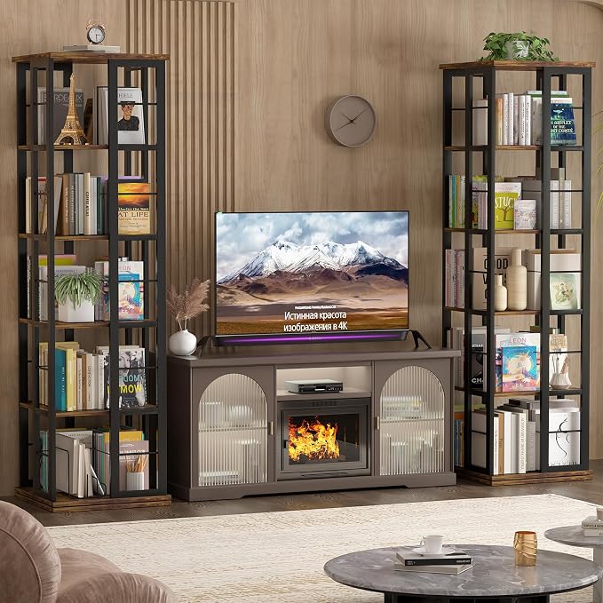 Aheaplus Rotating Bookshelf, Corner Bookcase, 360 Display Wood Spinning Bookshelves, Floor Standing Bookcase Narrow Shelf,5 Tiers, Rustic Brown