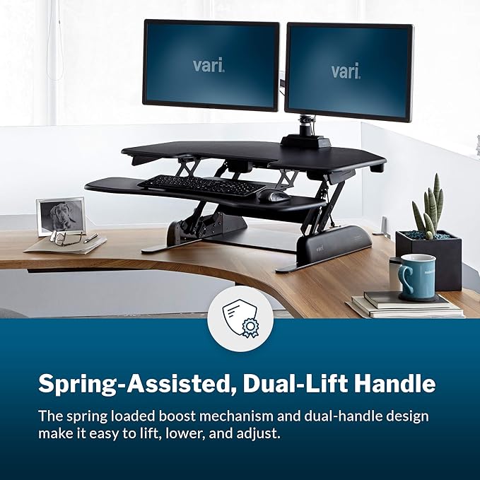 Vari - VariDesk Cube Corner 36 - Cubicle Standing Desk Converter for Dual Monitors - Home Office Desk with 11 Height Adjustable Settings, Spring-Assisted Lift, Weighted Base - Fully Assembled, Black