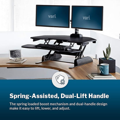 Vari - VariDesk Cube Corner 36 - Cubicle Standing Desk Converter for Dual Monitors - Home Office Desk with 11 Height Adjustable Settings, Spring-Assisted Lift, Weighted Base - Fully Assembled, Black
