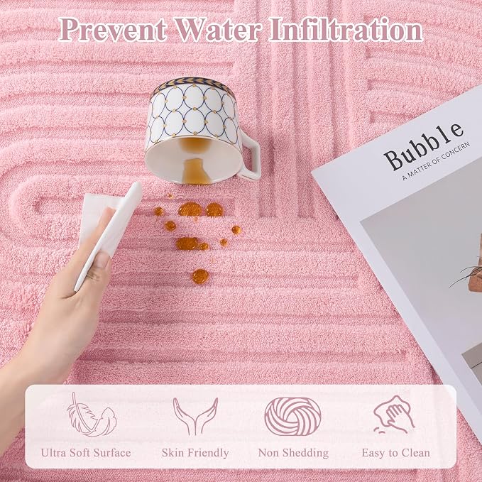 Pauwer Pink Area Rug for Girls Bedroom 3x5 Soft Fluffy Non Slip Machine Washable Rugs Arch Modern Indoor Mat Fuzzy Floor Carpet for Kids Nursery Living Room Dorm Playroom Dining Baby Home Decor