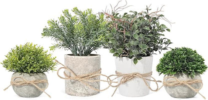 Velener 4 Pack Small Fake Plants Potted Eucalyptus Plants for Home Decor, Boxwood Artificial Plants Indoor, for Bathroom Bedroom Kitchen Office Farmhouse Room Shelf Decor