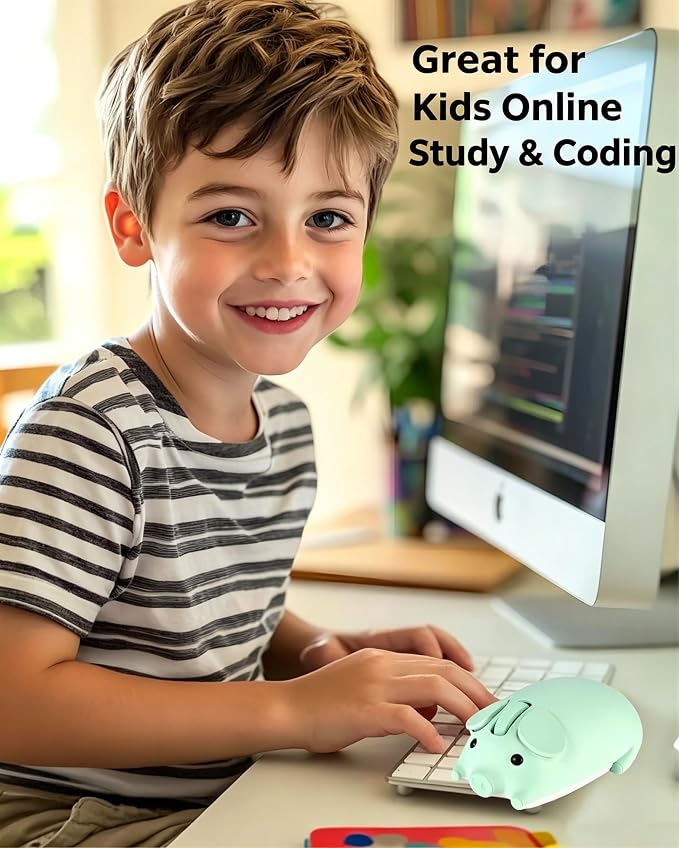 Wireless Mouse Cute Pig Bluetooth & USB Dual Mode Mice,Silent Portable Compact Green Fun Mice for Mac/PC/Laptop/Chromebook/Computer/Tablet/iPad/MacBook Air/Pro Travel Kids Girls Boys Women Men Gift