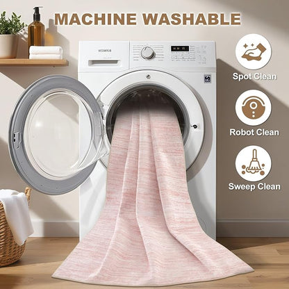 Nakagishi 10x14 Area Rugs Living Room: Washable Large Vintage Rug Neutral Non-Slip Soft Stain Resistant Indoor Carpet for Bedroom Nursery Dining Room Office Playroom - Pink-01