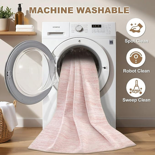 Nakagishi 8X10 Area Rugs Living Room: Washable Large Vintage Rug Neutral Non-Slip Soft Stain Resistant Indoor Carpet for Bedroom Nursery Dining Room Office Playroom - Pink-01