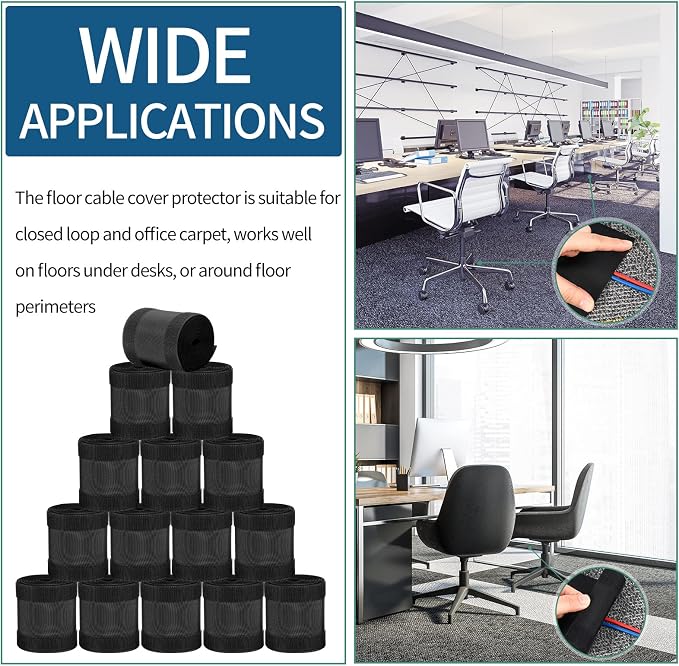WILLBOND Carpet Cord Cover Cable Protector Floor Cover Cable Protector Management Only for Commercial Office Carpet(147.64 ft,Black)