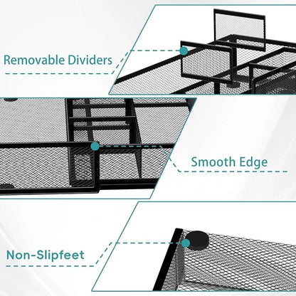 Expandable Desk Drawer Organizer Tray with 10 Adjustable Compartments, Metal Mesh Office Drawer Organizer, Versatile Desk Organizer for Home, School Supplies, Makeup Vanity & Jewelry (Black)